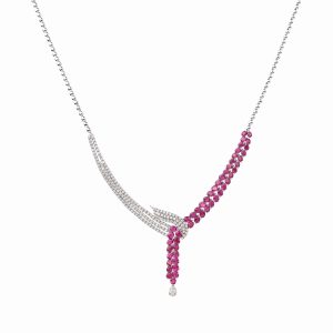 Tiesh Exotic Necklace with Rubies and Diamonds in 18kt White Gold