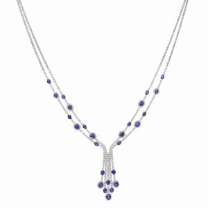 Tiesh Brilliant Necklace with Blue Sapphire and Diamonds in 18kt White Gold