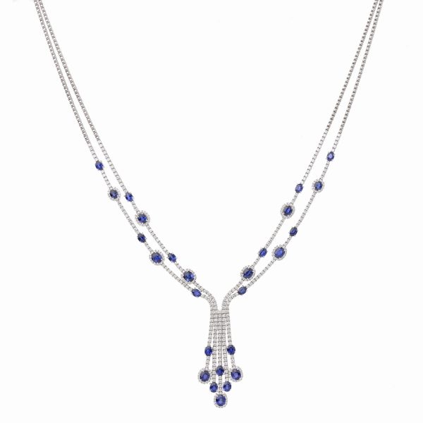 Tiesh Brilliant Necklace with Blue Sapphire and Diamonds in 18kt White Gold