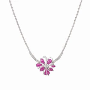 Tiesh Gala Necklace with Rubies and Diamonds in 18kt White Gold