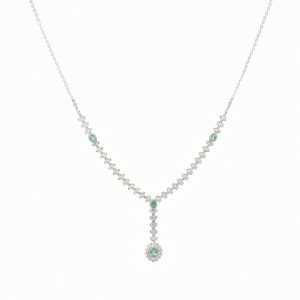 Tiesh Classic Necklace with Emeralds and Diamonds in 9kt White Gold