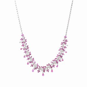 Tiesh Exquisite Necklace with Rubies and Diamonds in 18kt White Gold
