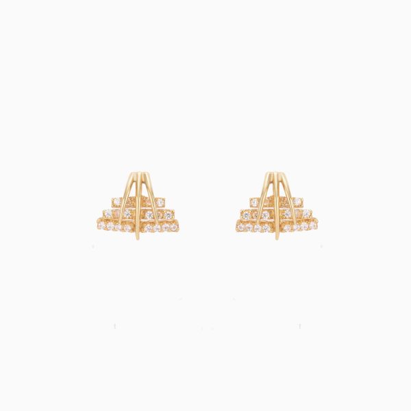 Tiesh 22kt Gold Pyramid Earrings with American Diamonds
