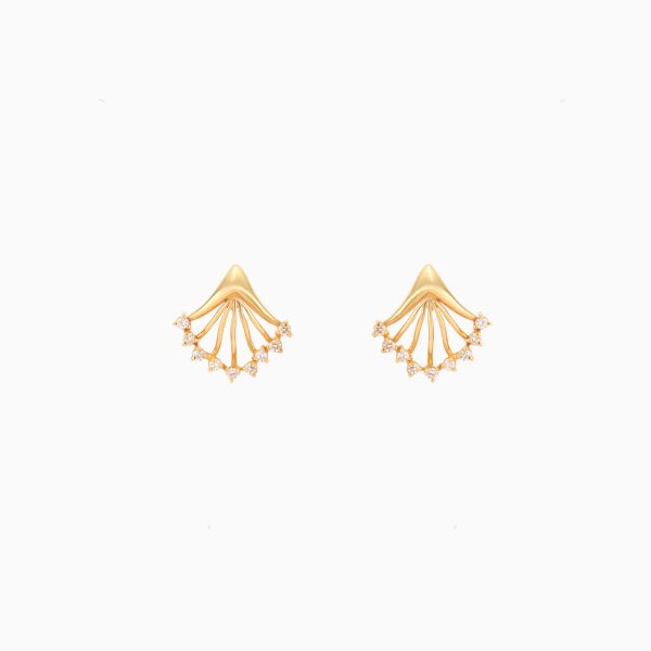 Tiesh Seashell-Inspired 22kt Gold Stud Earrings with American Diamonds