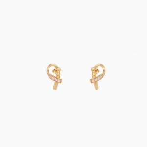 Tiesh Artisan Ribbon Earrings Made of Pure 22kt Gold Set with American Diamonds