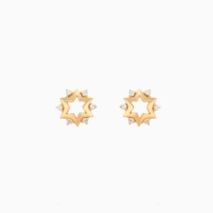 Tiesh 22kt Gold Star Earrings with American Diamonds