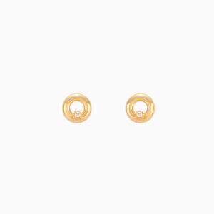 Tiesh Artisan Spherical Stud Earrings Made of 22kt Gold Set with American Diamonds