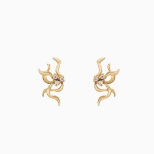 Tiesh Nature-Inspired 22kt Gold Earrings with American Diamonds