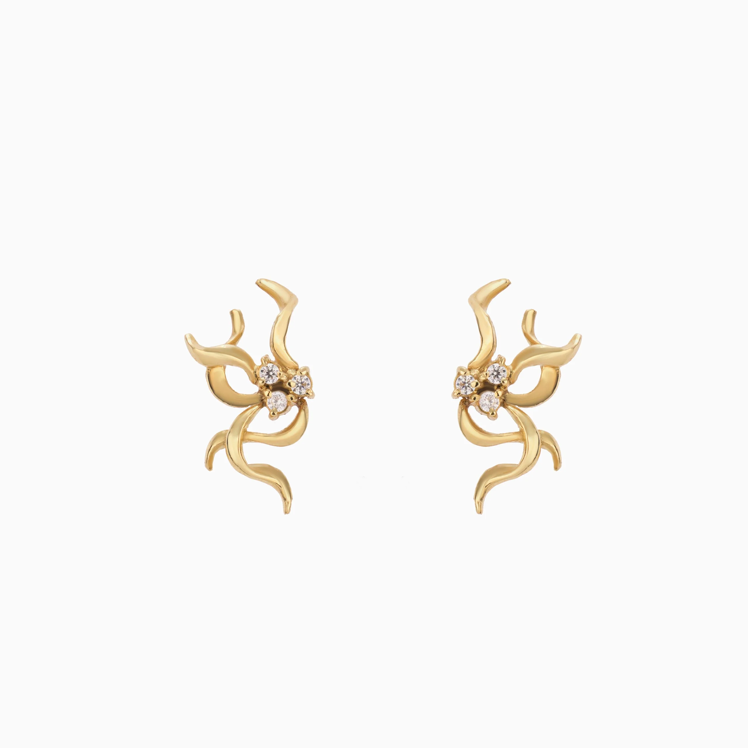 Tiesh Nature-Inspired 22kt Gold Earrings with American Diamonds