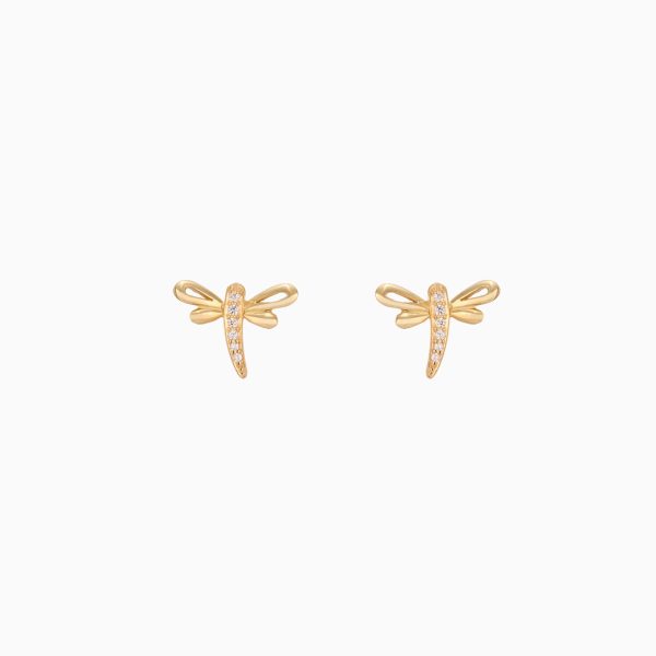 Tiesh Butterfly-Inspired 22kt Gold Stud Earrings with American Diamonds