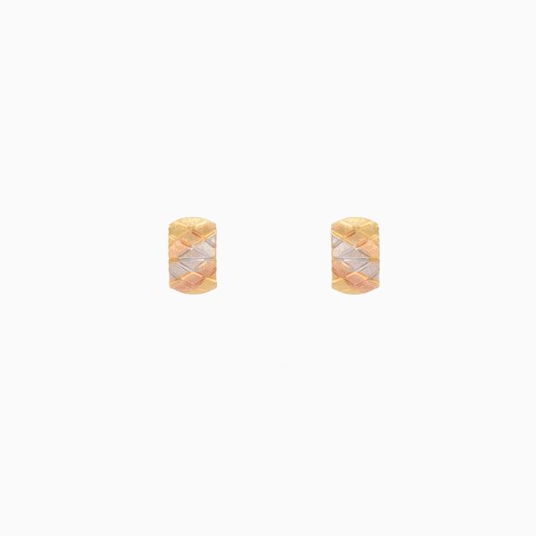 Tiesh Artisan Cylindrical Earrings Made of Pure 22kt Gold Set with American Diamonds