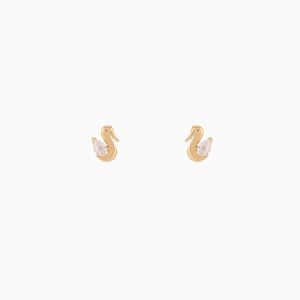Tiesh Artisan Swan Earrings Made of Pure 22kt Gold Set with American Diamonds