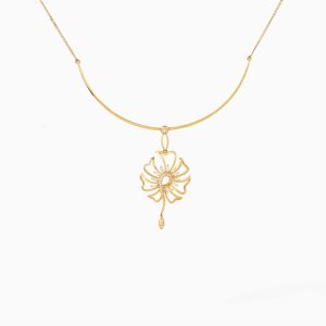 Tiesh 22kt Gold Floral Necklace with American Diamonds