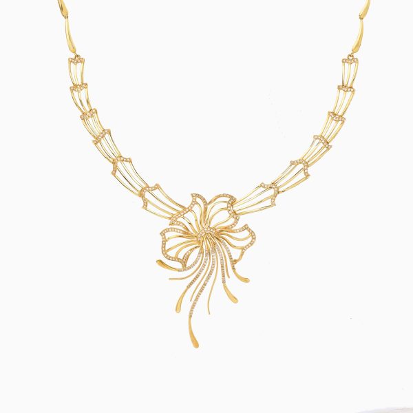 Tiesh Exotic 22 Kt Gold and Diamond Floral Necklace for High Evenings
