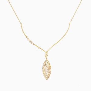 Tiesh 22kt Gold Necklace featuring Embedded Oval Pendant Set with American Diamonds