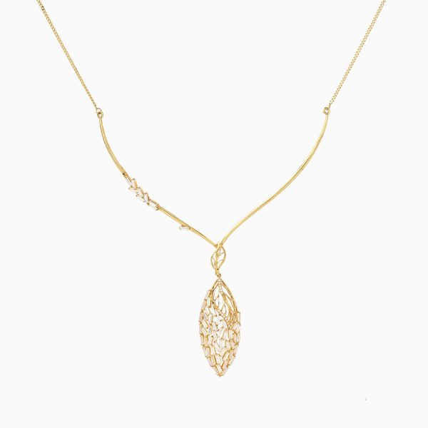 Tiesh 22kt Gold Necklace featuring Embedded Oval Pendant Set with American Diamonds