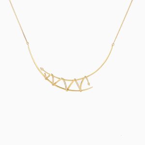 Tiesh Diamond-Studded Triangle Necklace in 22kt Gold and American Diamonds