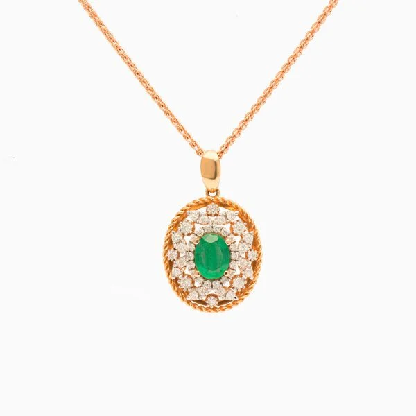 18kt Yellow Gold Pendant with Emeralds and Diamonds