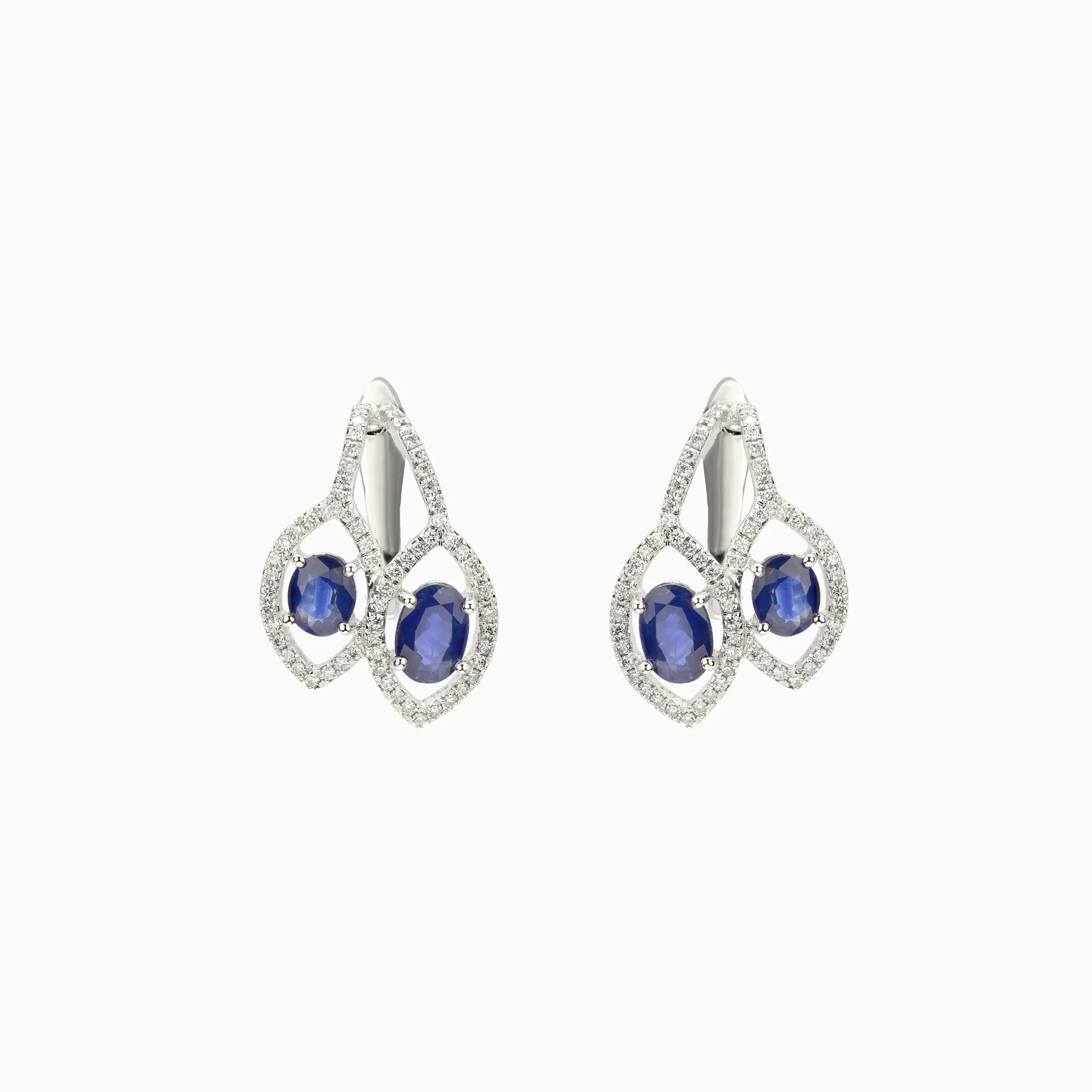 White Gold Earrings with Blue Sapphire and Diamonds