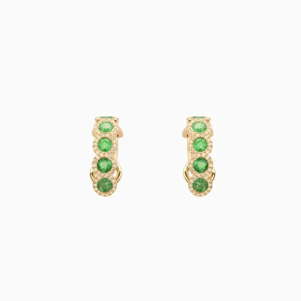 18kt Yellow Gold Emeralds Earrings set with 3 Emeralds and White Diamonds