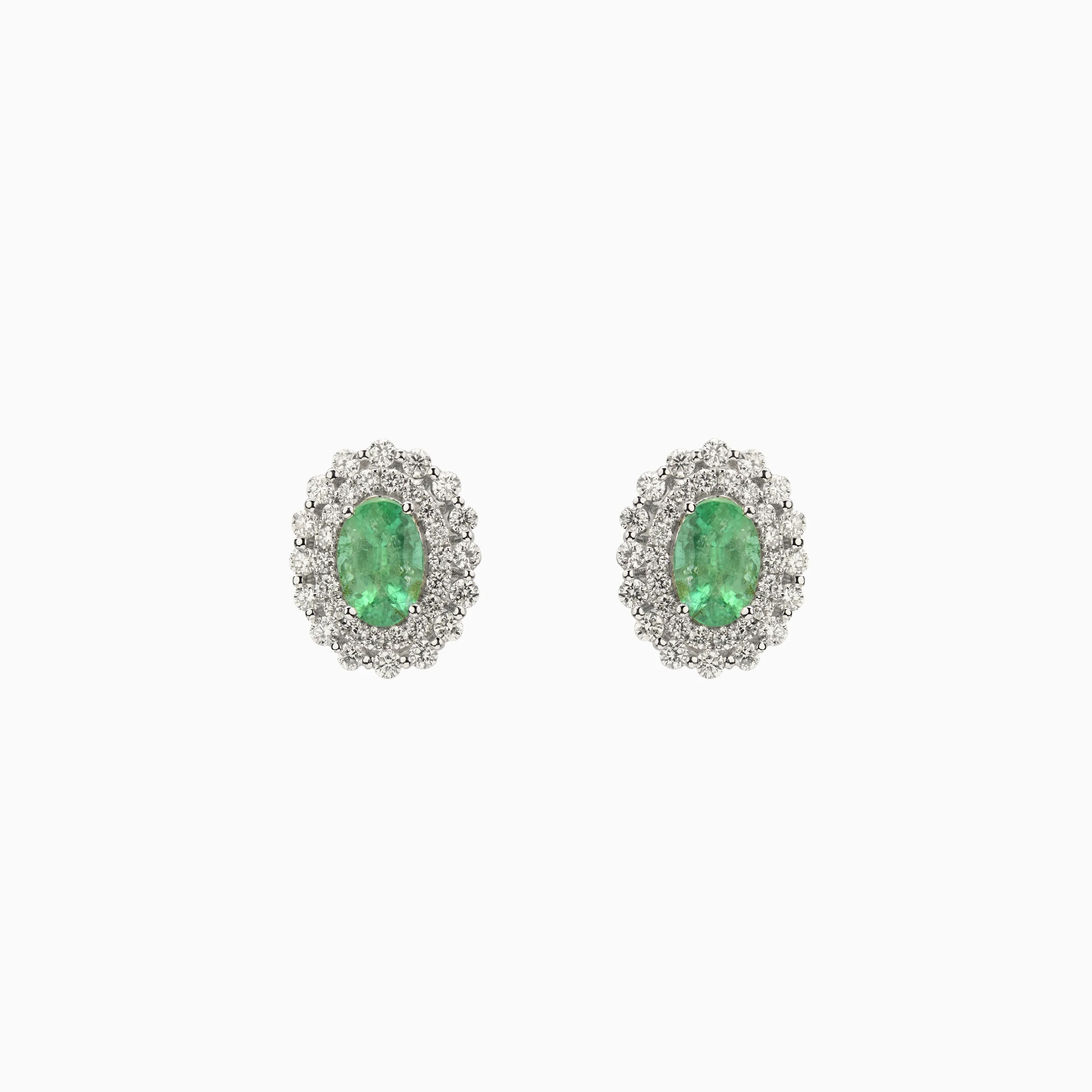 White Gold Earrings with Emerald and Diamonds