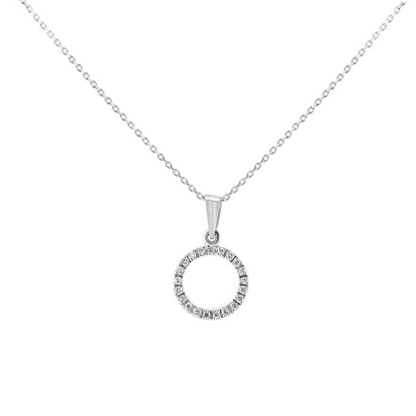 18k white gold minimalist circle diamond pendant