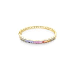 18KT YELLOW GOLD BANGLE WITH MULTI COLORED SAPPHIRES AND DIAMONDS
