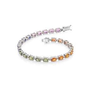 18KT WHITE GOLD BRACELET WITH MULTI COLORED SAPPHIRES