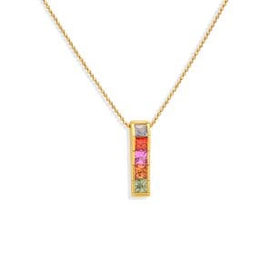 18KT YELLOW GOLD PENDANT WITH MULTI COLORED SAPPHIRES