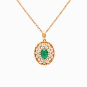 Rose Gold Pendant With Emerald and Diamonds