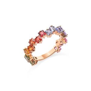 18kt Rose Gold Ring With Multi‑coloured Sapphires