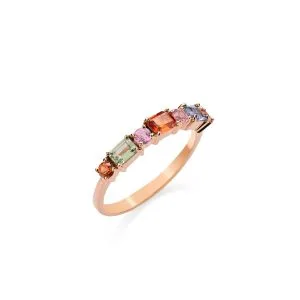 18kt Rose Gold Ring With Multi‑coloured Sapphires