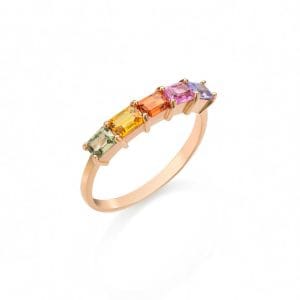 18kt Rose Gold Ring With Multi‑coloured Sapphires