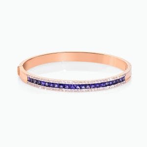 18kt Rose Gold Bangle With Blue Sapphire and Diamonds