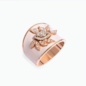 18kt Rose Gold Enamel Ring With Diamonds