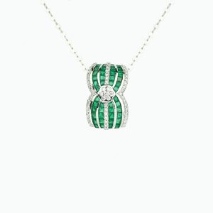 18KT White Gold Pendant with Emerald and Diamonds