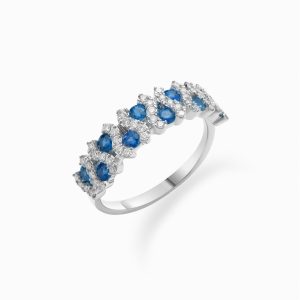 14KT White Gold Ring With Blue Sapphire And Diamonds