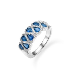 14KT White Gold Ring With Blue Sapphire And Diamonds
