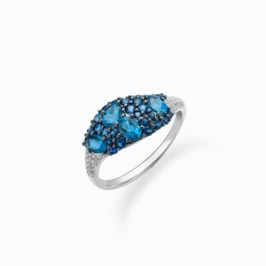 18KT White Gold Ring With Blue Sapphire, Blue Topaz And Diamonds