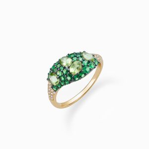18KT Yellow Gold Ring With Peridot, Tsavorite Garnet And Diamonds