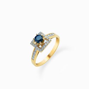 18KT Yellow Gold Ring With Blue Sapphire And Diamonds