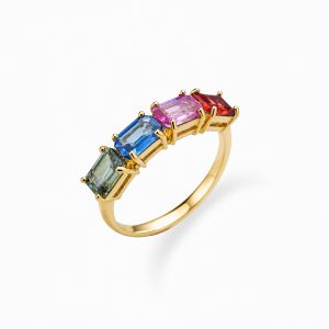 18KT Yellow Gold Ring With Colored Sapphires