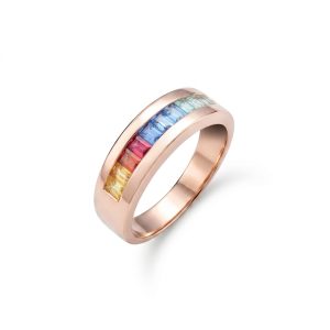 9KT Rose Gold Ring With Colored Sapphires