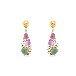 14KT Yellow Gold Earrings With Tourmaline And White Sapphires