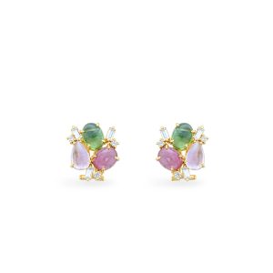 14KT Yellow Gold Earrings With Tourmaline And White Sapphires