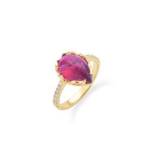 18KT Yellow Gold Ring With Tourmaline And White Sapphire